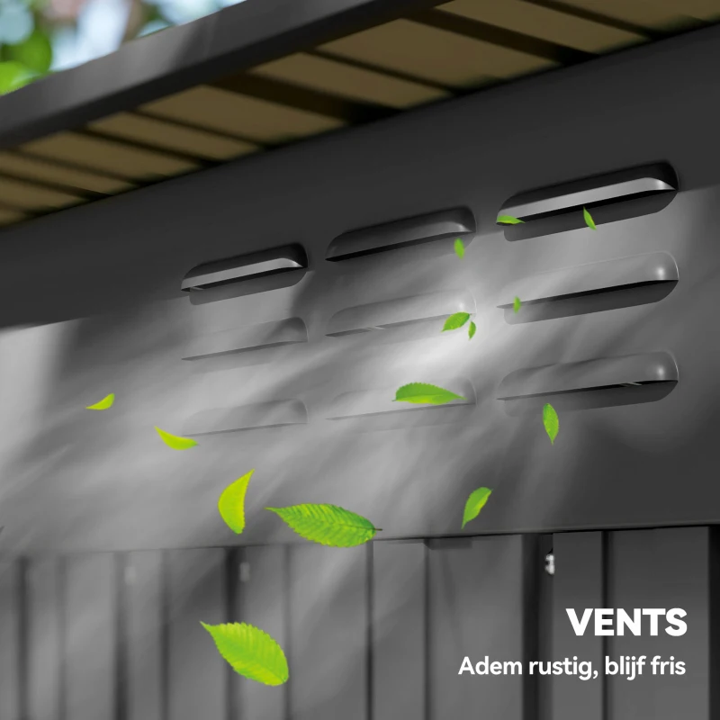 Outsunny Metalen tuinhuis 1,37 m², tuinschuur met moeiteloze montage schuindak schuifdeur ventilatie handschoenen