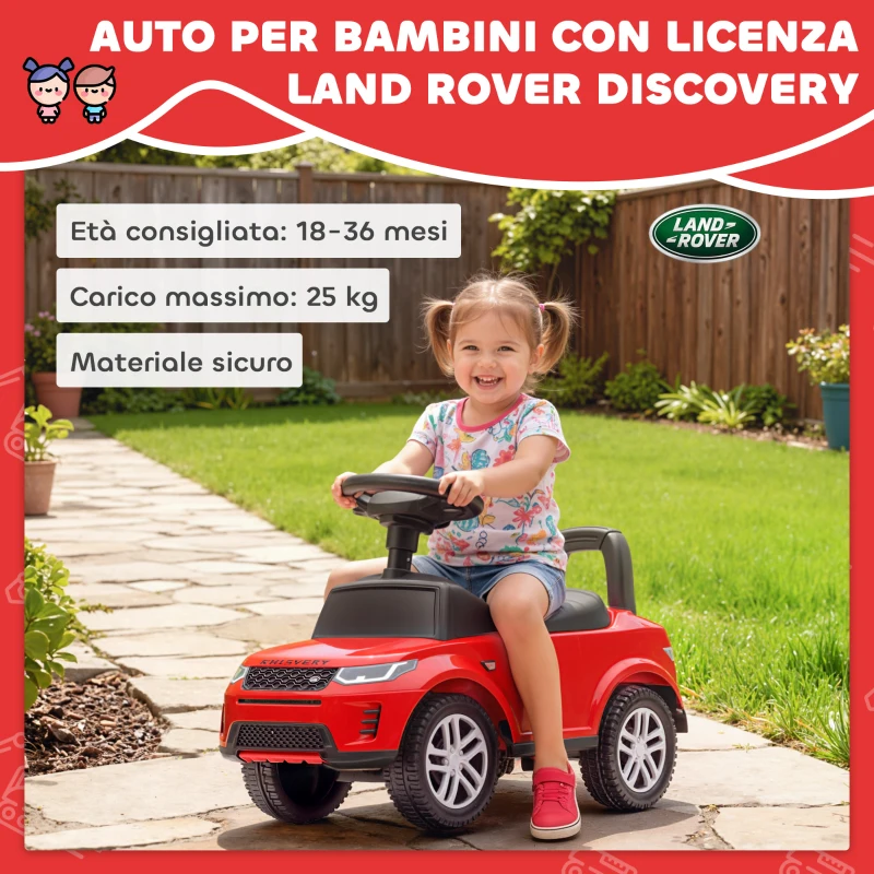 AIYAPLAY Macchina per Bambini Licenza Land Rover con Clacson e Spazio Portaoggetti, 65.5x28x42 cm, Rosso