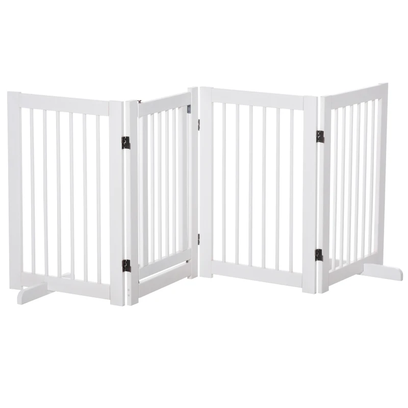 PawHut Barrera de Seguridad para Perros Plegable de Madera para Escaleras y Puertas con Soporte de Pie 204x36x75 cm Blanco