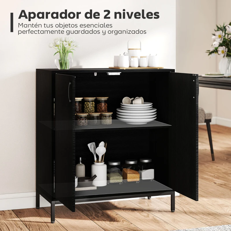 HOMCOM Aparador de Cocina Moderno Aparador para Salón con 2 Puertas Estante Ajustable y Base Elevada 80x40x90 cm Negro