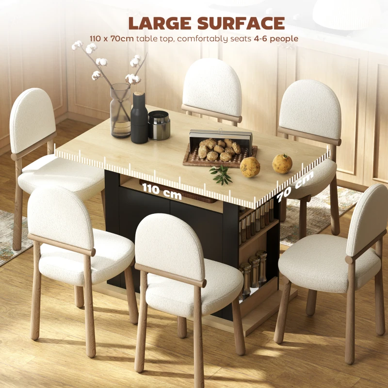 HOMCOM Kitchen Island with Spice Rack, Kitchen Storage with Large Tabletop for 4 People, Adjustable Shelves Black & Natural