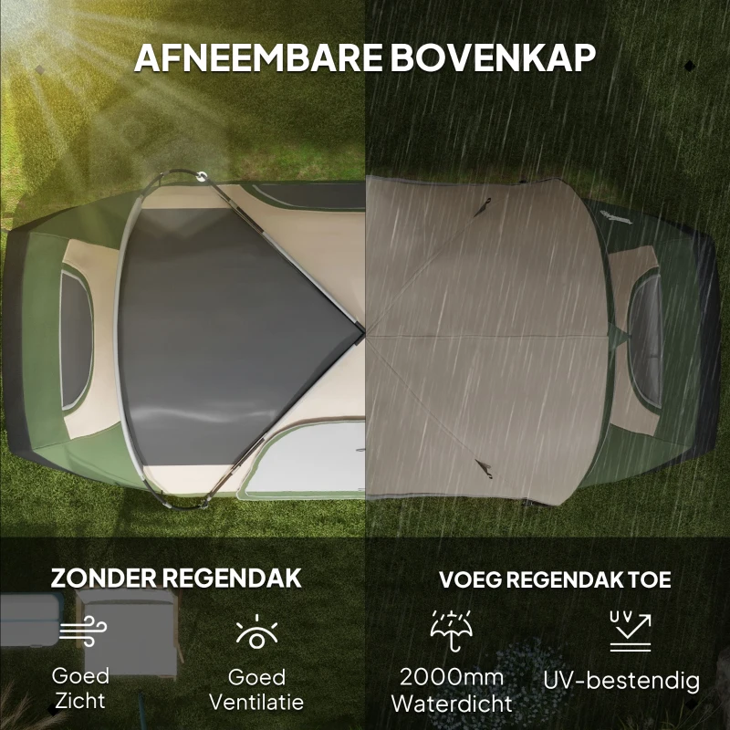 Outsunny Campingtent, 2 Ruimtes, Verwijderbare Scheidingswand, voor 6 Personen, Waterdicht, Donkergroen