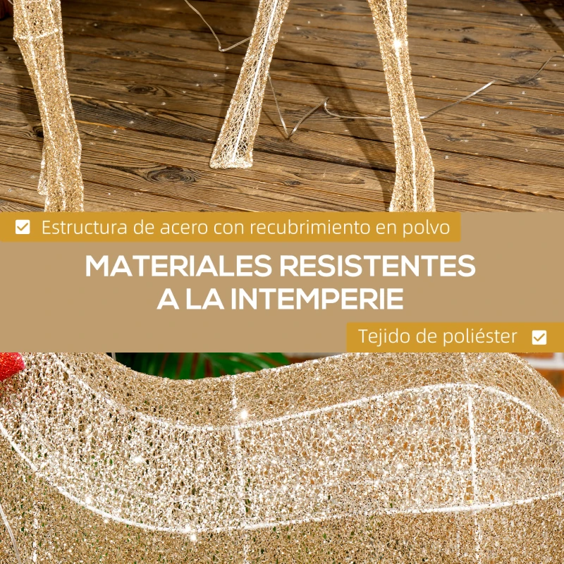 Outsunny Reno Luminoso de Navidad Decoración de Navidad con 137 LED Blanco Cálido Illuminación Navideña para Hogar Jardín Dorado