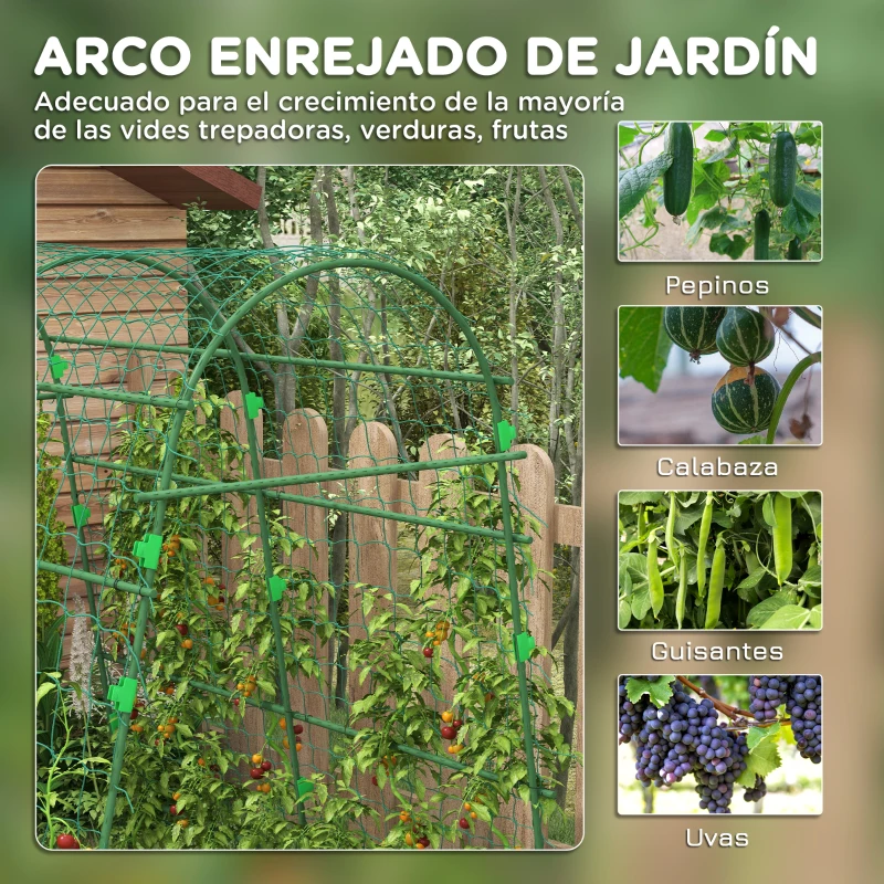 Outsunny Enrejado de Pepino 206 cm Enrejado de Jardín de Arco para Plantas Trepadoras al Aire Libre con Marco de Acero Verde