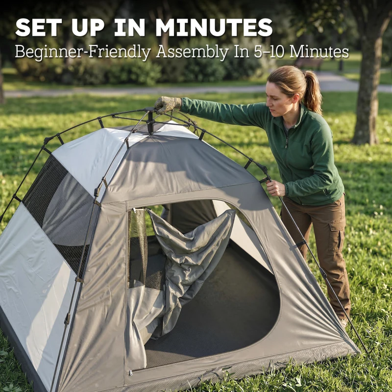 Outsunny Tenda de Camping 2 Pessoas 3000 mm Impermeável e Resistente ao Vento Tenda Cúpula com 2 Portas 2 Janelas em Rede 2 Janelas Laterais Bolsa de Transporte