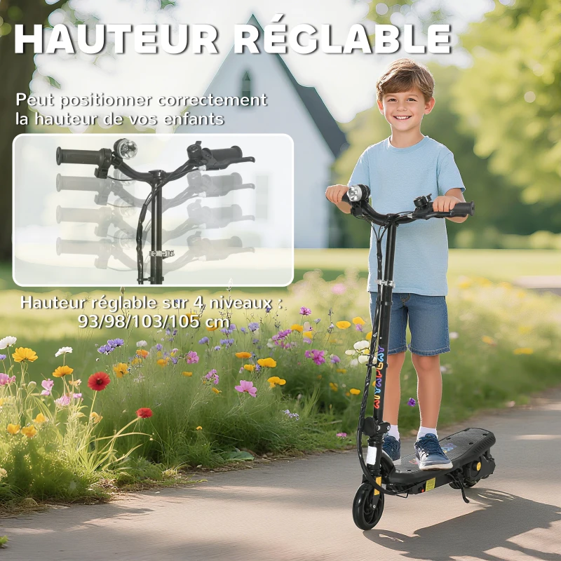 HOMCOM Trottinette électrique 120 W pliable pour enfant 7-14 ans 12 Km/h max. autonomie 10 Km max. noir
