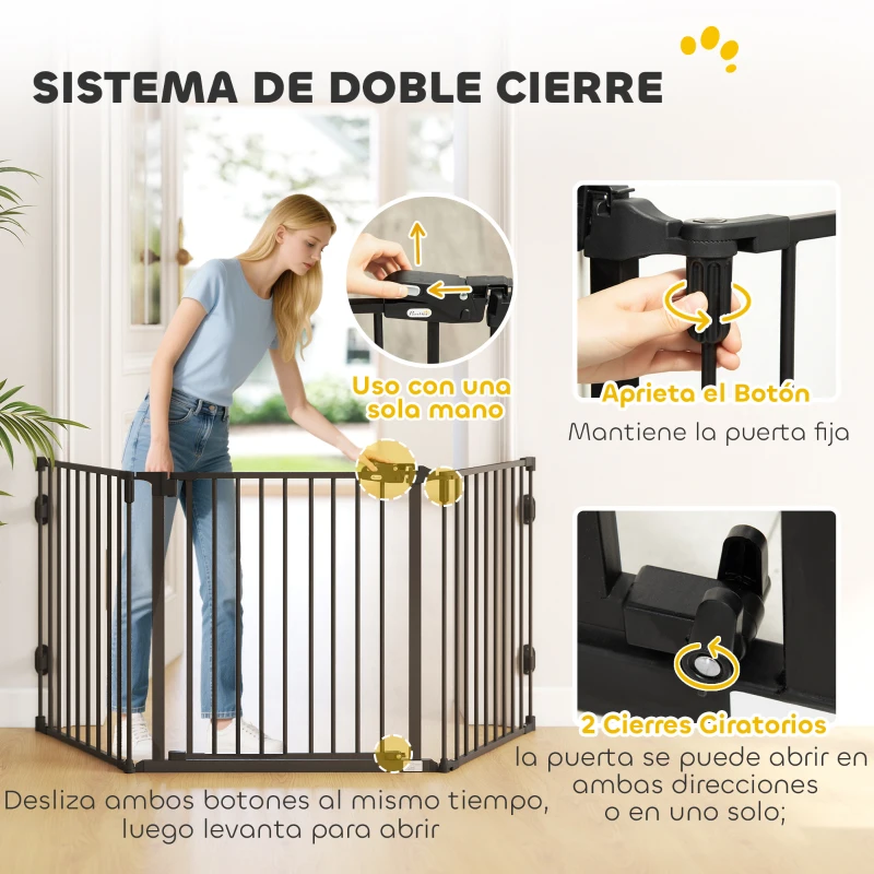 PawHut Barrera de Seguridad para Mascotas de 3 Paneles Puerta Auto Cierre y Diseño Plegable para Perros Pequeños 202,5x2x76 cm