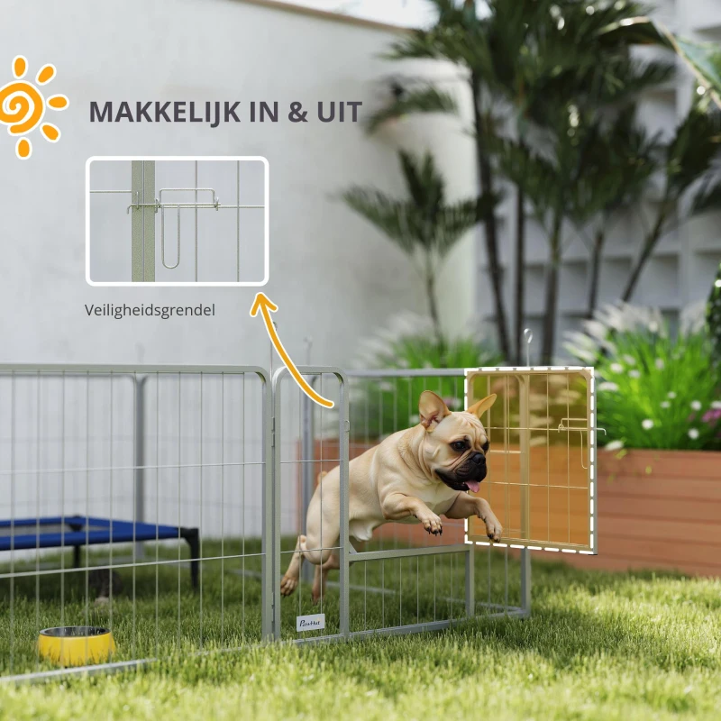PawHut Huisdierenren, Hondenhek, Huisdierenspeelplaats, Flexibel Aanpasbaar, Roestvrij Staal(m-7)
