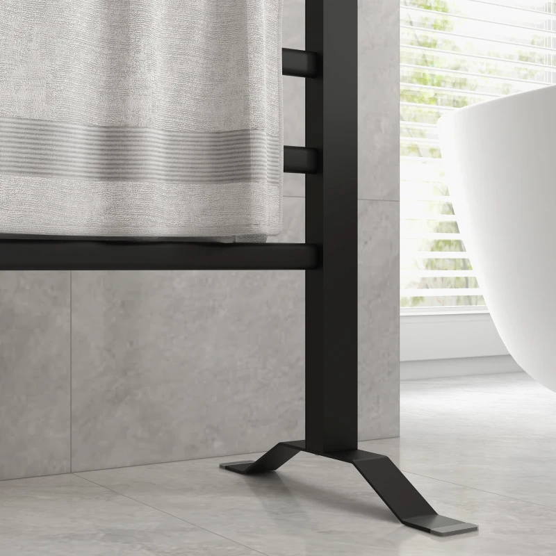 HOMCOM Sèche serviettes électrique, mural ou sur pied, 8 barres, minuterie 2/4 heures, alliage d'aluminium, 53x35x90cm, noir
