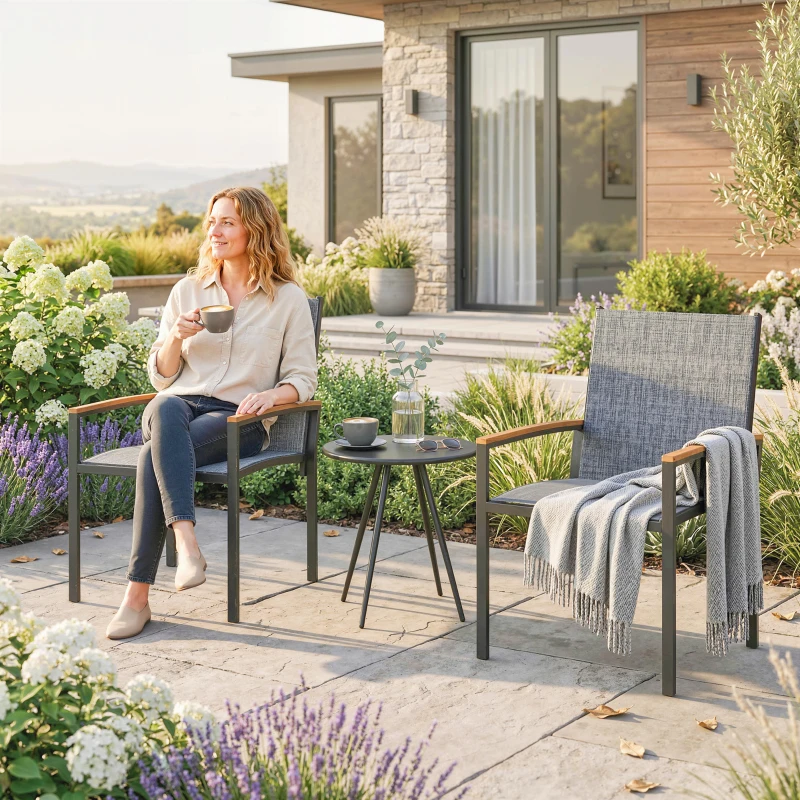 Outsunny Ensemble bistrot 3 pièces : chaises en Texteline et table, Gris mixte.