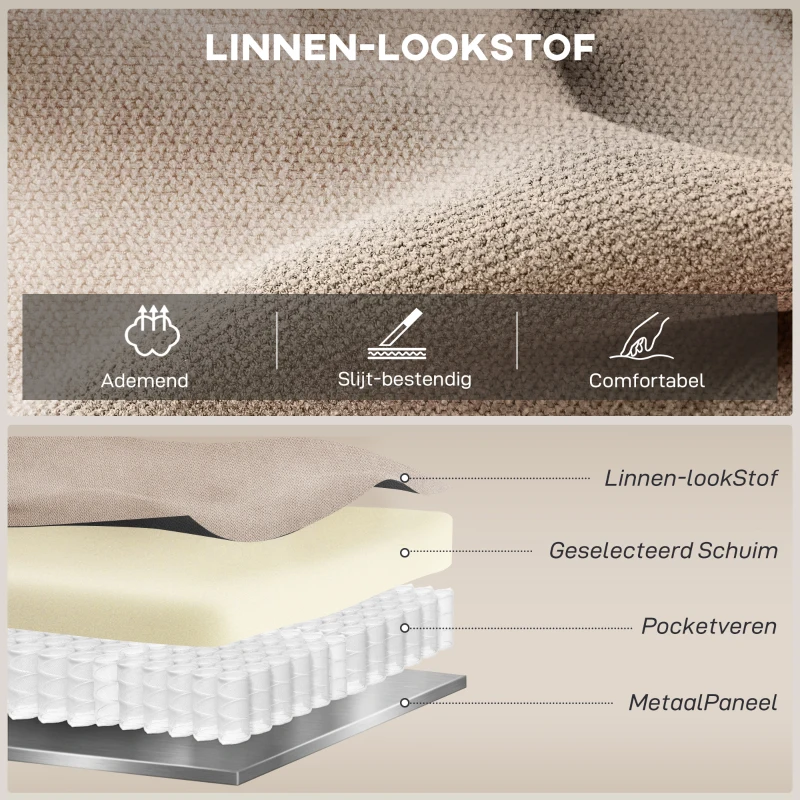 HOMCOM Handmatige relaxfauteuil, moderne fauteuil in linnenlook-stof met dikke vulling, gewatteerde armleuningen en voetensteun, Beige