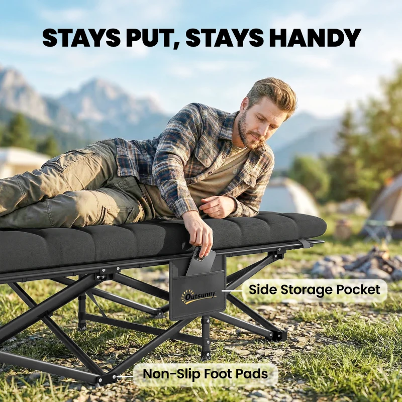 Outsunny Lit de camp pliant avec housse de transport lit de camping jusqu'à 200 kg intérieur, extérieur, 200 x 80 x 40 cm Noir