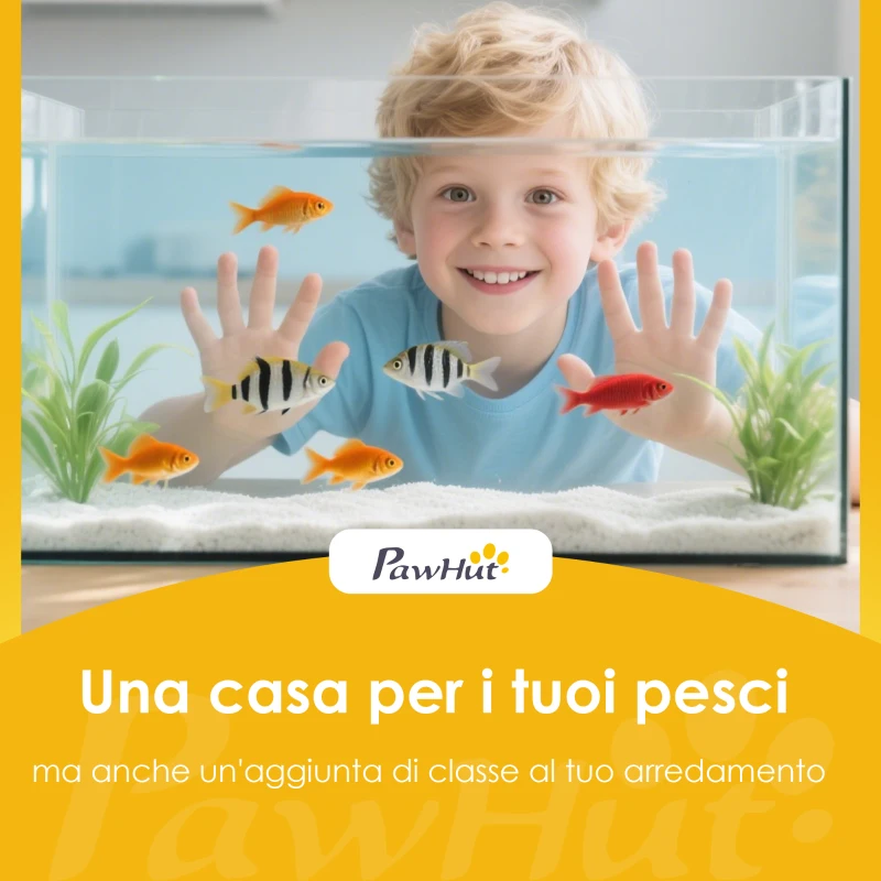 PawHut Acuario, 24L en Vidrio Templado con Filtro, Luz LED y Bomba de Agua