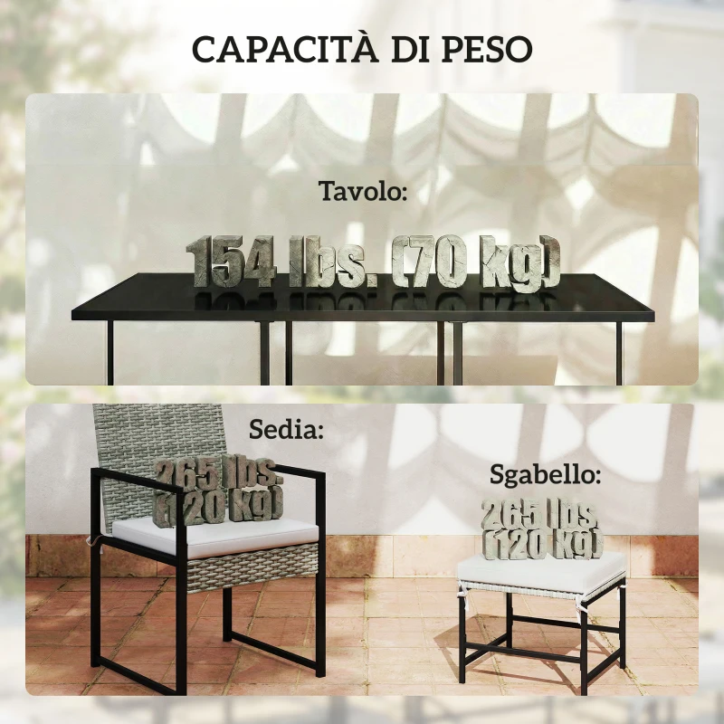Outsunny Set Pranzo Patio 11 Pezzi, Mobili Esterno Con 6 Poltrone, 4 Pouf, Grigio