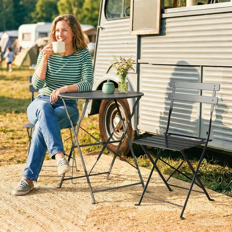 Outsunny Set bistrot extérieur, mobilier de jardin pliable avec table et 2 chaises, noir.