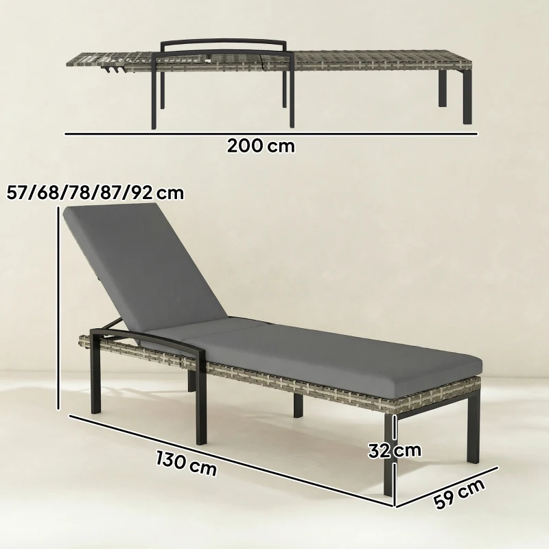 Outsunny Conjunto com 2 Espreguiçadeiras Polyrattan com Encosto Ajustável em 5 Posições até 120kg Cinza Claro