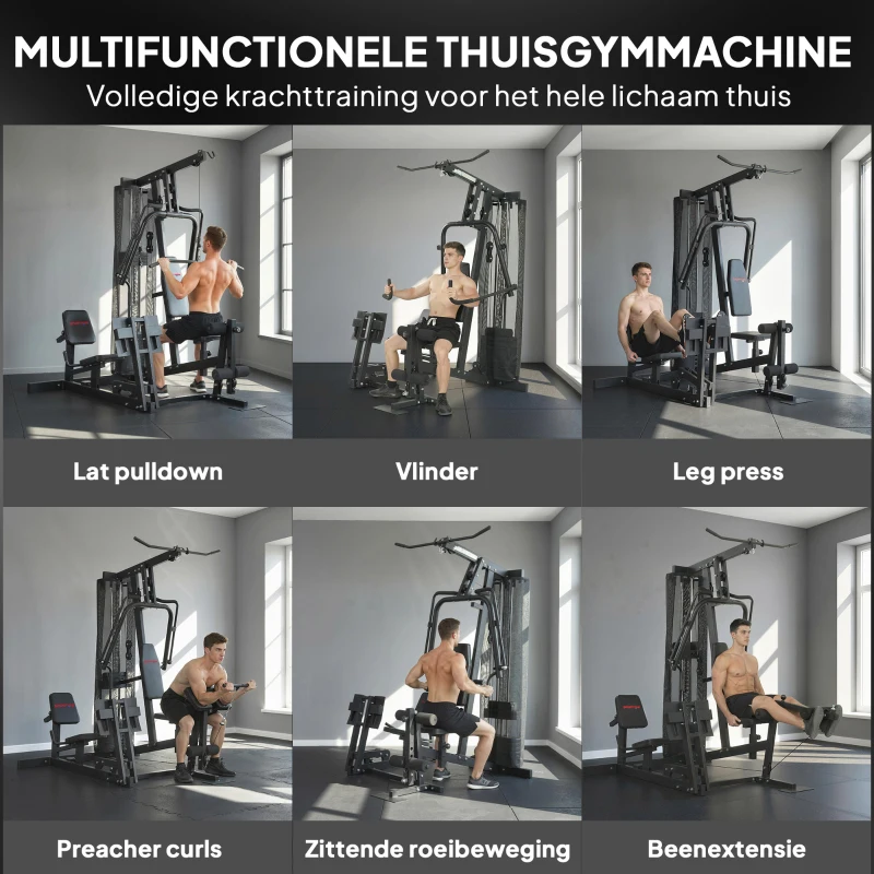 SPORTNOW Krachtstation fitnessstation met latpull butterflystang 65 kg gewichten kabel tot 120 kg