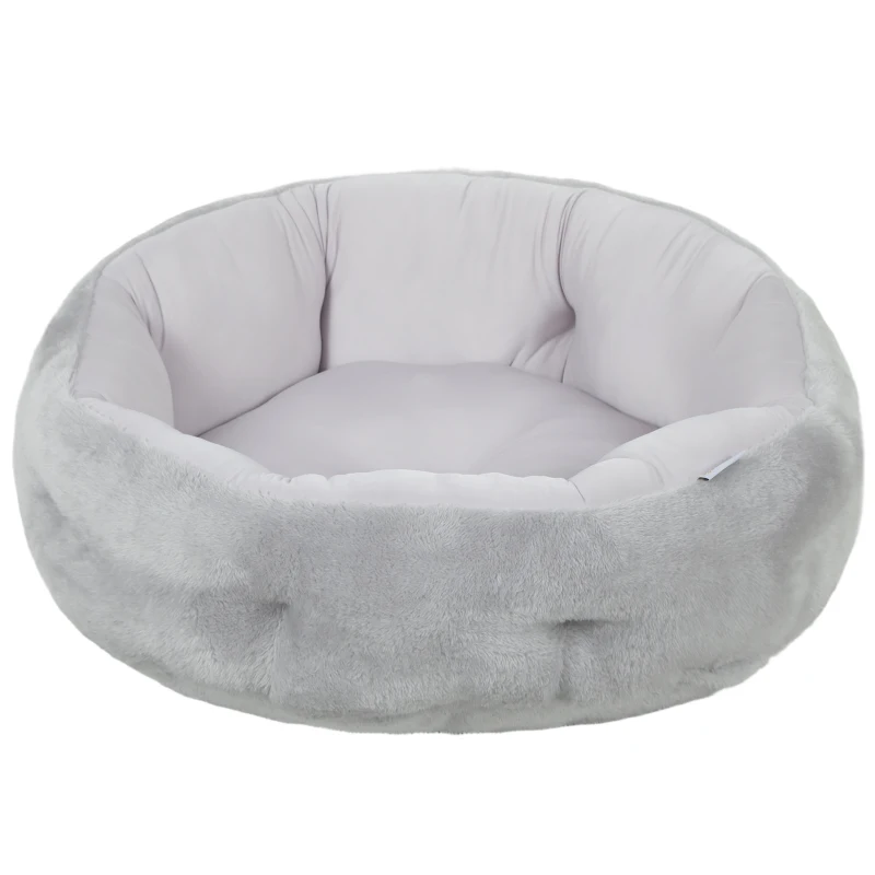 PawHut Lit pour chat réversible, lit pour chats d'intérieur et petits chiens, lit rond avec rebord de soutien, gris clair