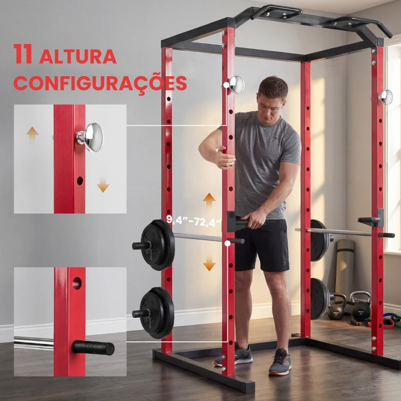 SPORTNOW Jaula de Potência Rack de Agachamentos com Barra de Elevações Estação de Paralelas Ajustável para Casa Ginásio Carga 460 kg