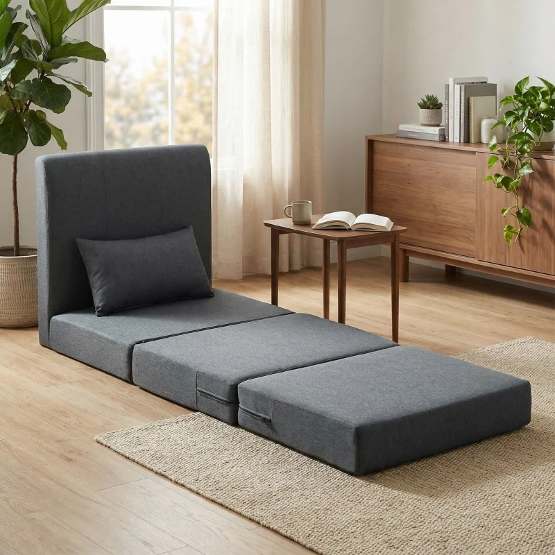 HOMCOM Poltrona letto 2 in 1 pieghevole effetto lino, Grigio scuro