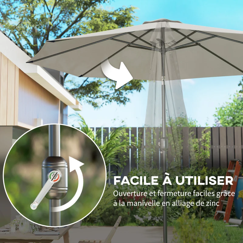 Outsunny Parasol de jardin extérieur Parasol droit inclinable Ø 3 m en métal Rond Polyester 180g/m² manivelle inclinable Gris Clair