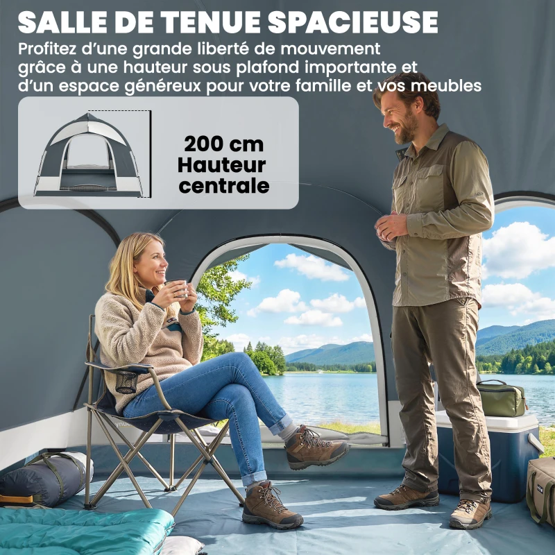 Outsunny Tente de Camping Facile à Monter 2-4 Personnes avec 3 Portes, Imperméable, Compatible avec SUV, Bleu Foncé