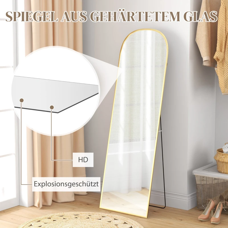 HOMCOM Standspiegel, Ganzkörperspiegel, modernes Design, 50 cm x 1,5 cm x 170 cm, Gold