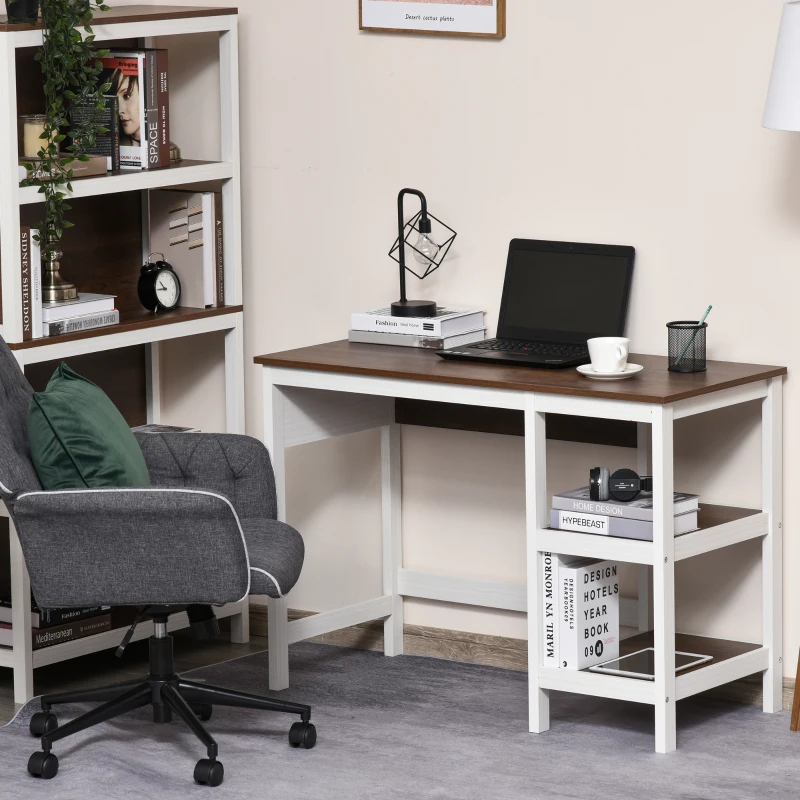 HOMCOM Bureau Informatique multimédia dim. 110L x 48l x 76H cm 2 étagères latérales MDF E1 chêne Blanc