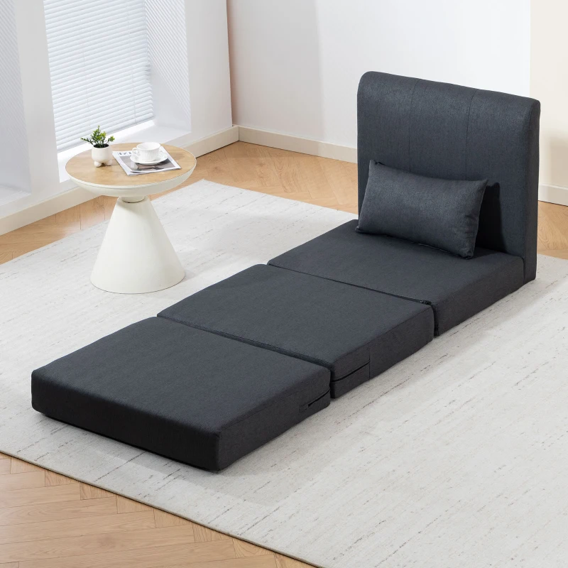 HOMCOM 2-in-1 slaapfauteuil opvouwbaar sofa-bed met linnenstructuur, gewatteerd logeerbed vouwstoel, Donkergrijs
