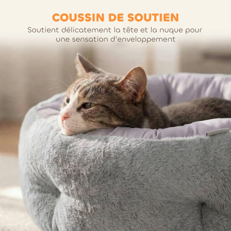 PawHut Lit pour chat réversible, lit pour chats d'intérieur et petits chiens, lit rond avec rebord de soutien, gris clair