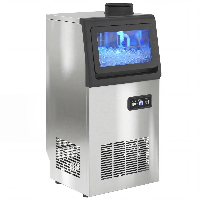 HOMCOM Máquina de Gelo Comercial 45 kg/24 h Aço Inoxidável para Embutir ou Independente Prata