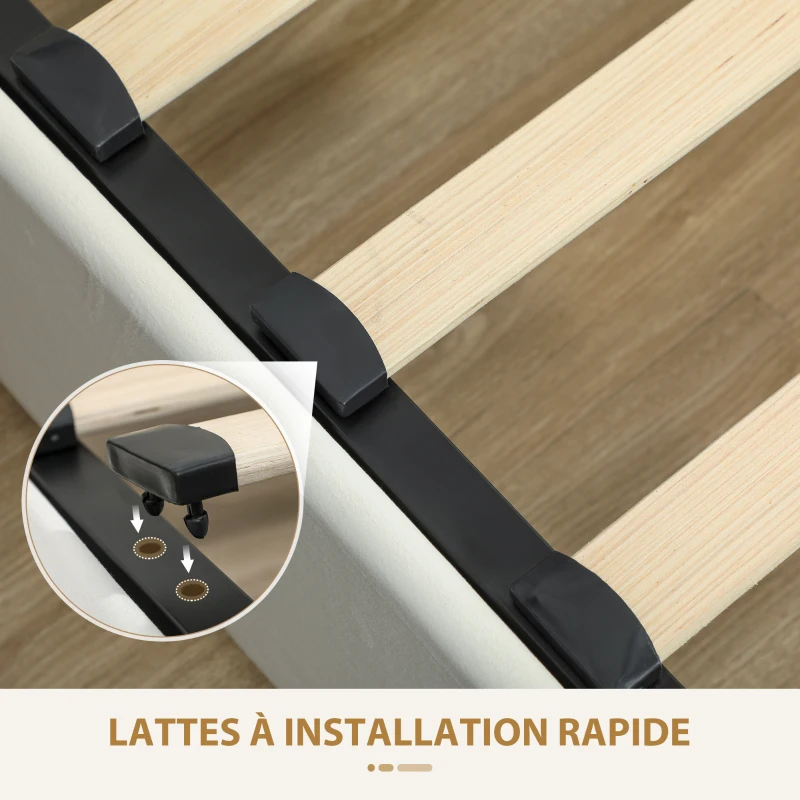 HOMCOM Cadre de lit double sommier coffre à vérins, tiroir à roulettes, tête de lit réglable capitonnée effet velours, crème