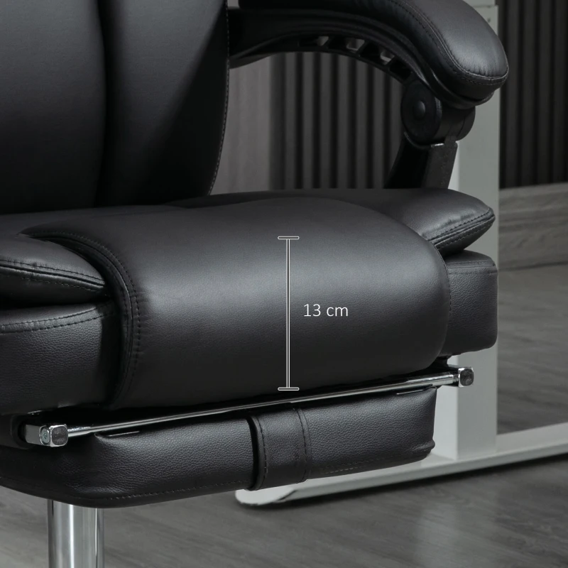 Vinsetto Verstellbarer Bürostuhl mit 6 Massagepunkten, Wärmefunktion, Fußstütze, Kunstleder, Schwarz