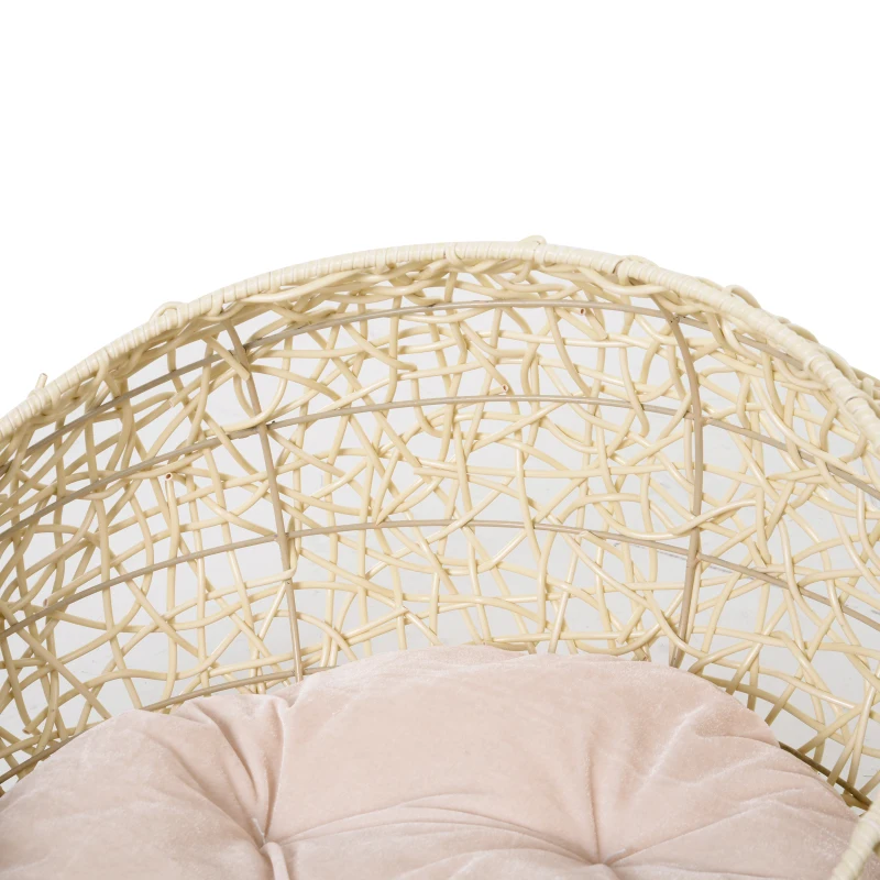 PawHut Panier chat lit chat cosy grand confort dim. Ø 56 x 35H cm coussin moelleux inclus PVC imitation rotin beige