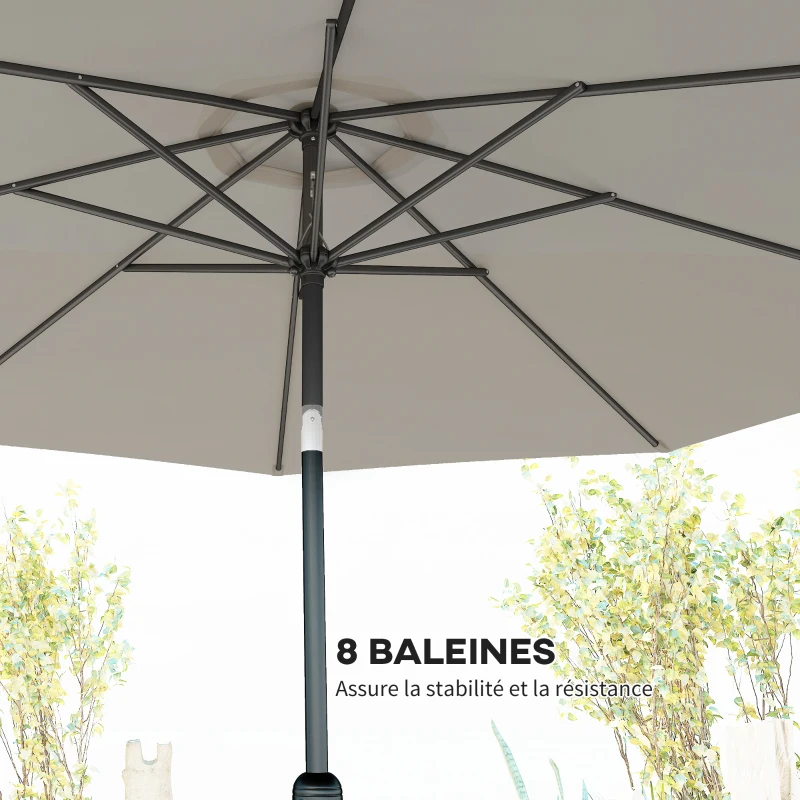 Outsunny Parasol de jardin extérieur Parasol droit inclinable Ø 3 m en métal Rond Polyester 180g/m² manivelle inclinable Gris Clair