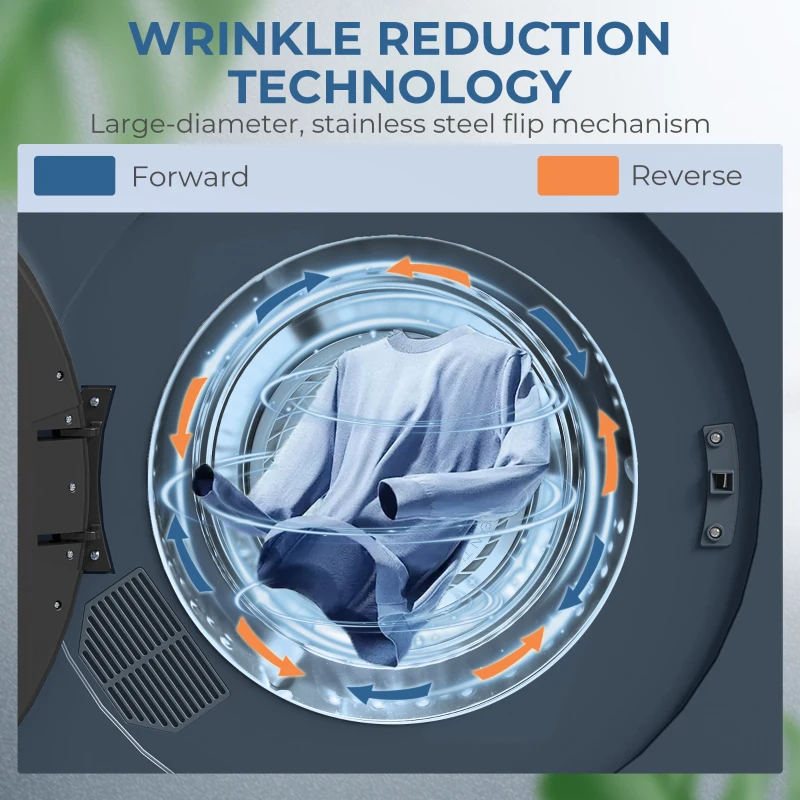 HOMCOM 5kg Afvoerdroger, 1000W Compacte Vrijstaande Frontlader-Wasdroger met Roestvrijstalen Trommel, Timer, Blauw