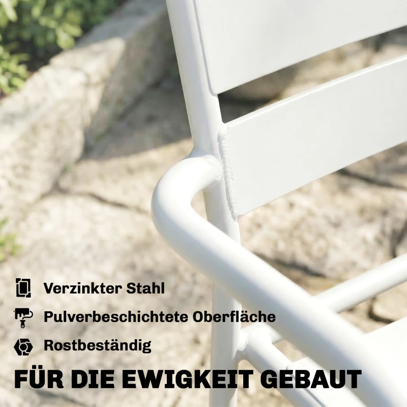 Outsunny Bistroset 3 teiliges Metall Gartenmöbel-Set mit 2 Gartenstühlen, Glastisch, Lamellen-Design, Rostbeständig