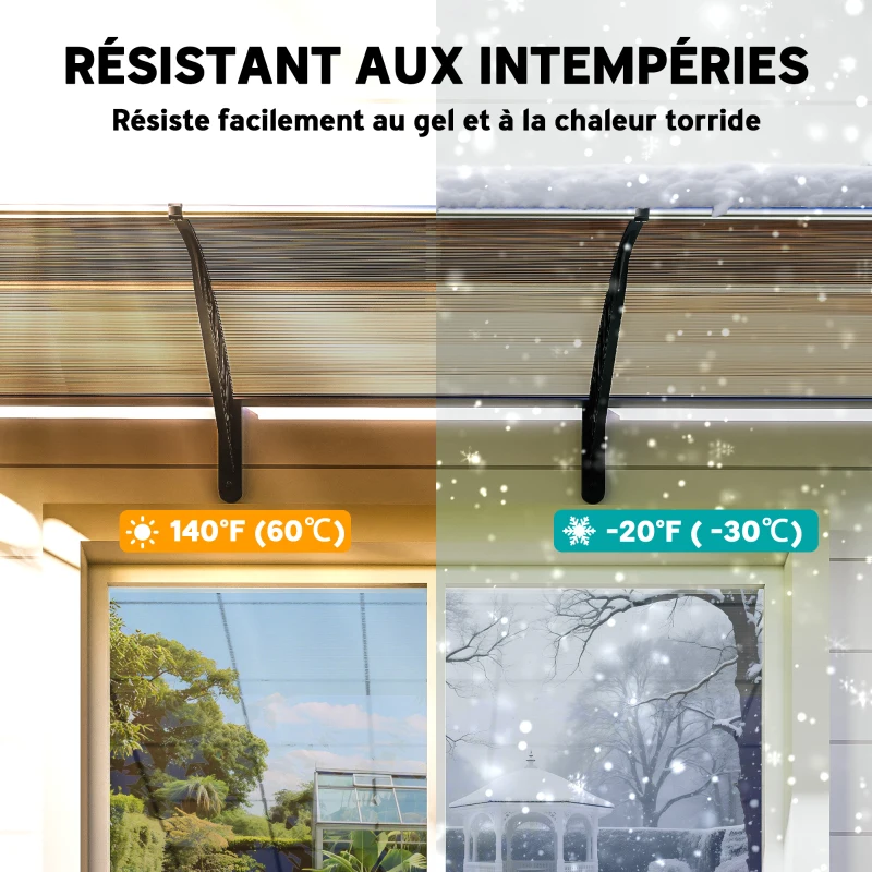 Outsunny Auvent de porte toit marquise en polycarbonate auvent de porte d'entrée bord en aluminium contre la pluie et UV