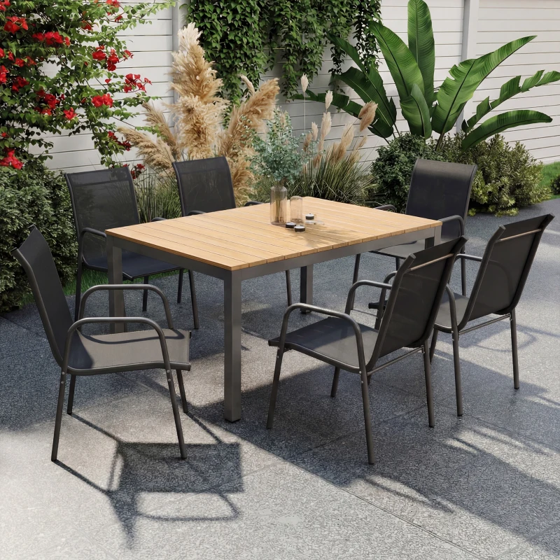 Outsunny Conjunto de 6 Cadeiras de Jardim Empilháveis com Apoio de Braços Assento e Encosto em Malha Respiráveis 51x69x87 cm Preto