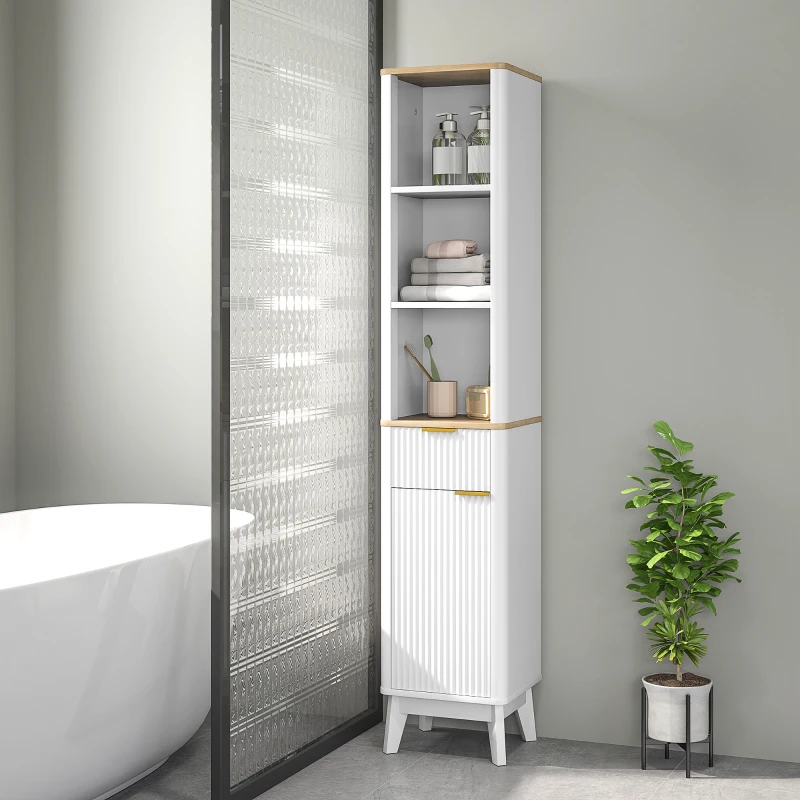HOMCOM Armoire de salle de bain meuble colonne salle de bain avec 3 étagères tiroir 2 étagères réglables 33 x 30 x 170 cm blanc