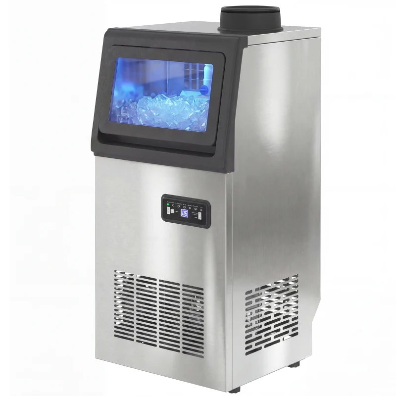 HOMCOM Máquina de Gelo Comercial 45 kg/24 h Aço Inoxidável para Embutir ou Independente Prata