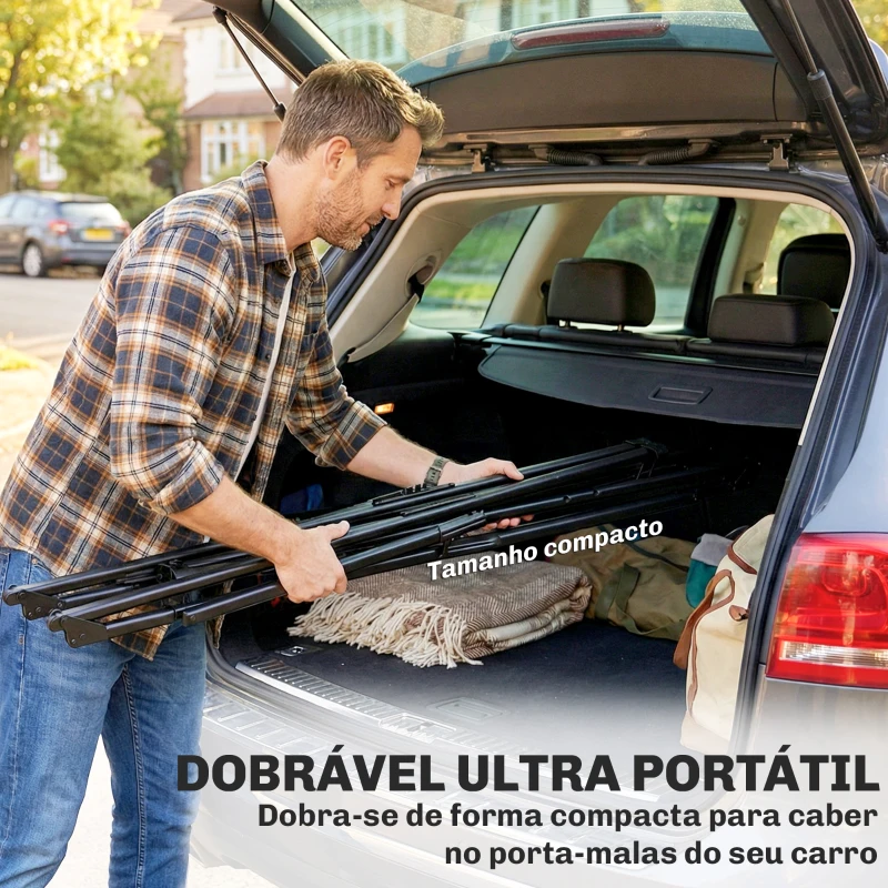 Outsunny Suporte para Cama Rede Dobrável Comprimento 290 cm Comprimento Ajustável Material Aço com Bolsa de Transporte Preto