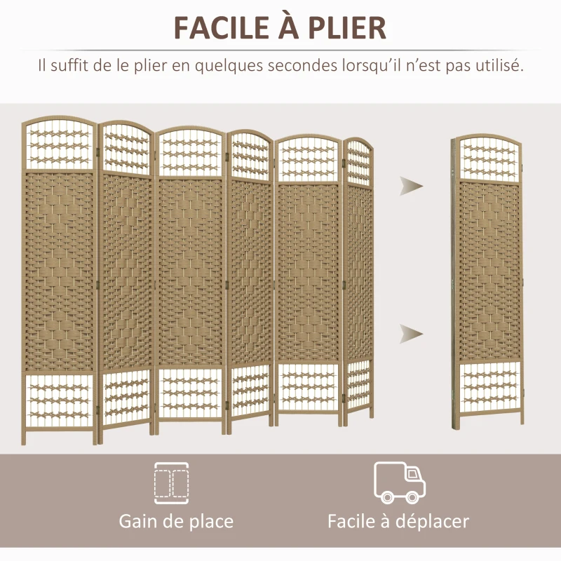 HOMCOM Paravent intérieur en bois séparateur de pièce cloison pliable 6 panneaux 240 x 170 cm bois naturel