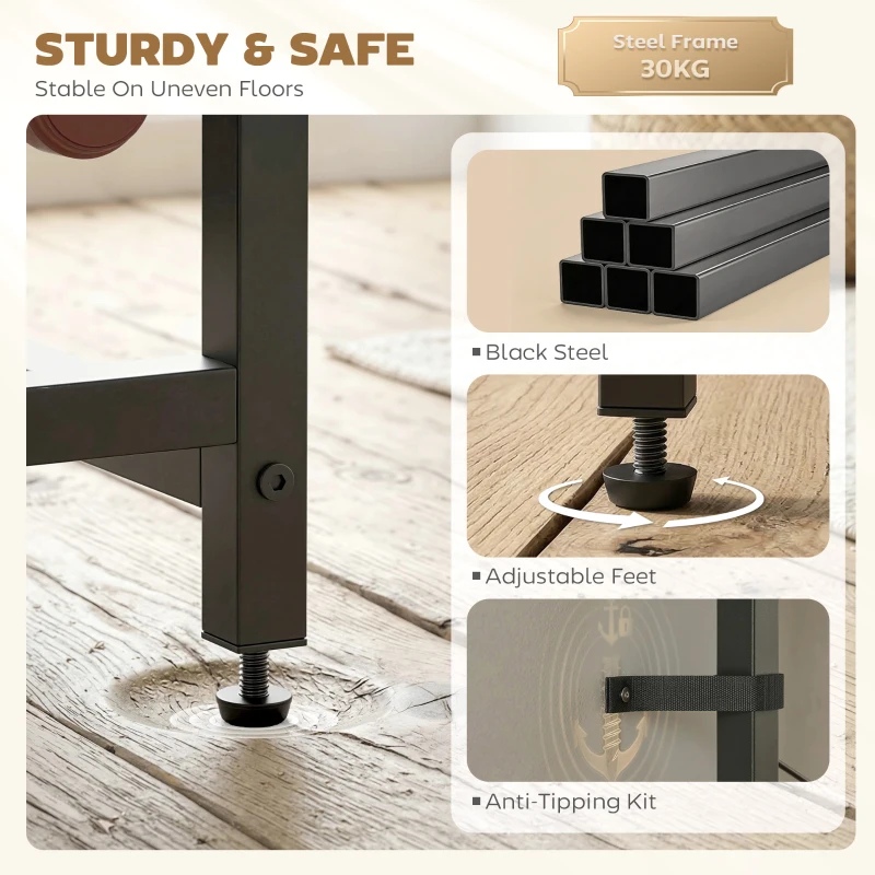 HOMCOM Weinbar-Schrank mit Schublade, Industrieller Barschrank, Weinregal für 12 Flaschen, Glashalter, Rustikal Braun