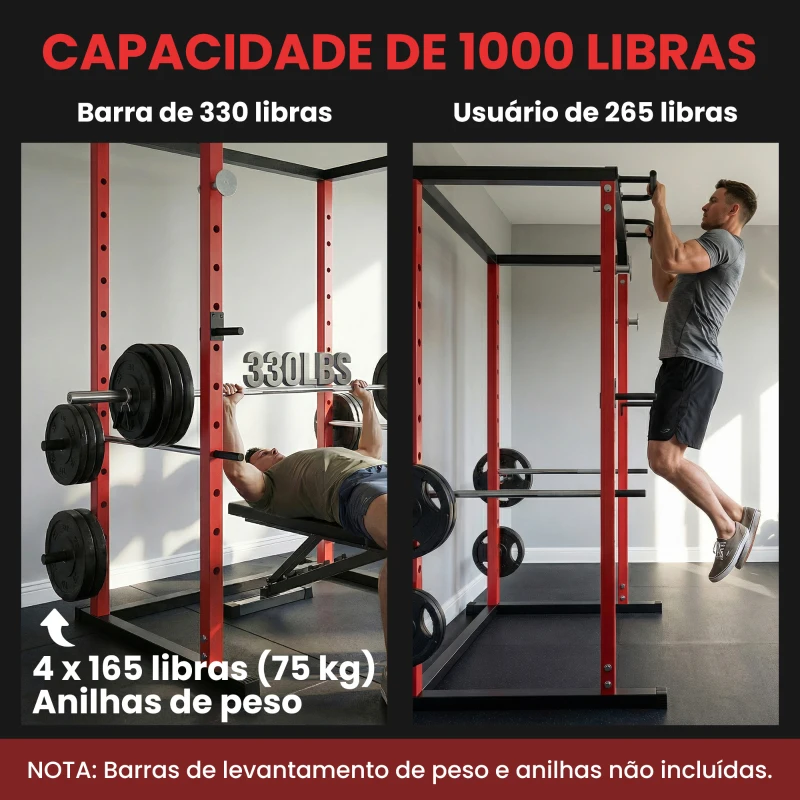 SPORTNOW Jaula de Potência Rack de Agachamentos com Barra de Elevações Estação de Paralelas Ajustável para Casa Ginásio Carga 460 kg