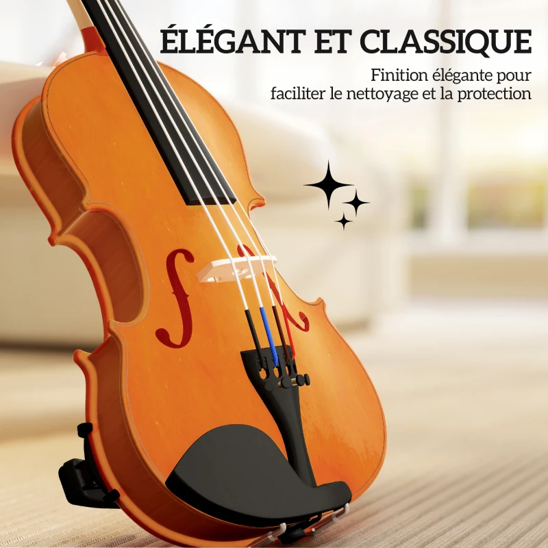 HOMCOM Violon 4/4 ensemble de violon en bois massif pour adultes et débutants avec étui léger et portable 60 x 21 cm marron