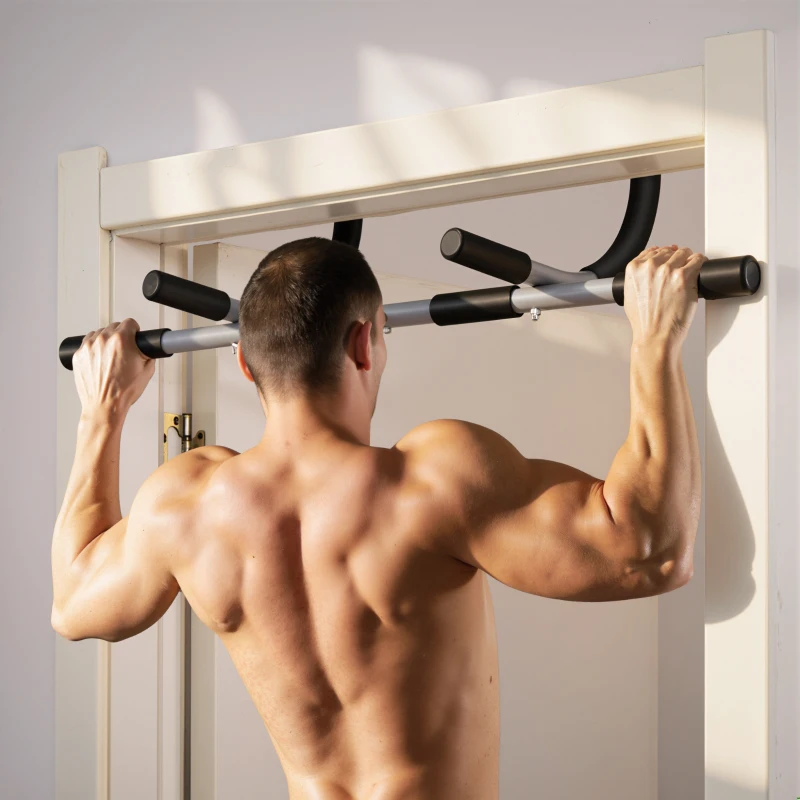 HOMCOM Barre de traction - barre de porte - pull up bar - barre d'étirement musculation pour cadres de porte - acier gris