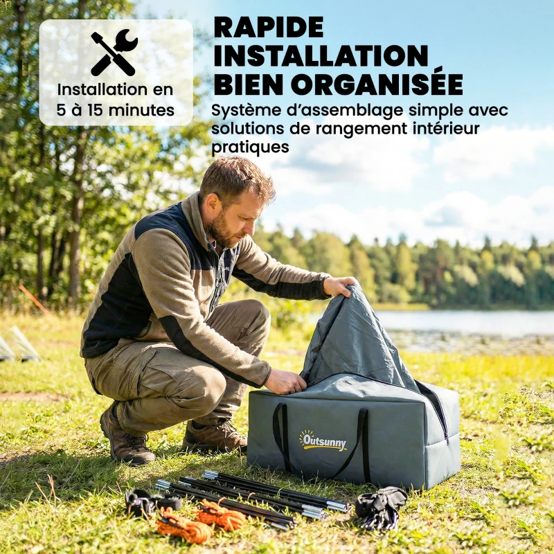 Outsunny Tente de Camping Facile à Monter 2-4 Personnes avec 3 Portes, Imperméable, Compatible avec SUV, Bleu Foncé