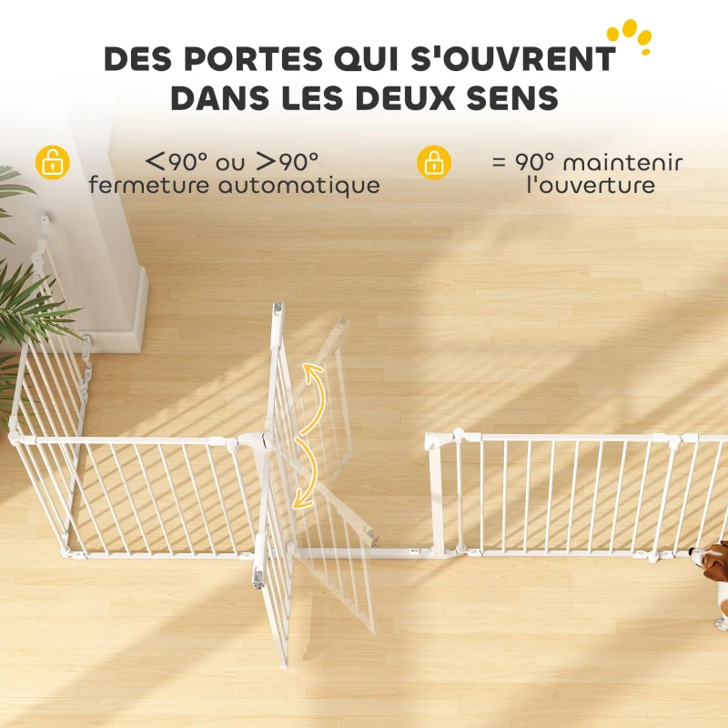 PawHut Barrière de sécurité en métal parc enclos pliable et modulable pour chien et enfant 8 panneaux 61 x 75 cm blanc