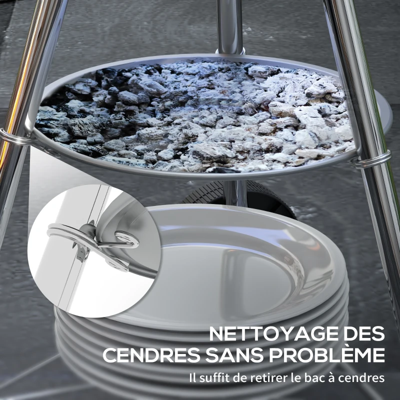 Outsunny Barbecue à charbon BBQ rond avec couvercle roues et contrôle température portable barbecue grill noir